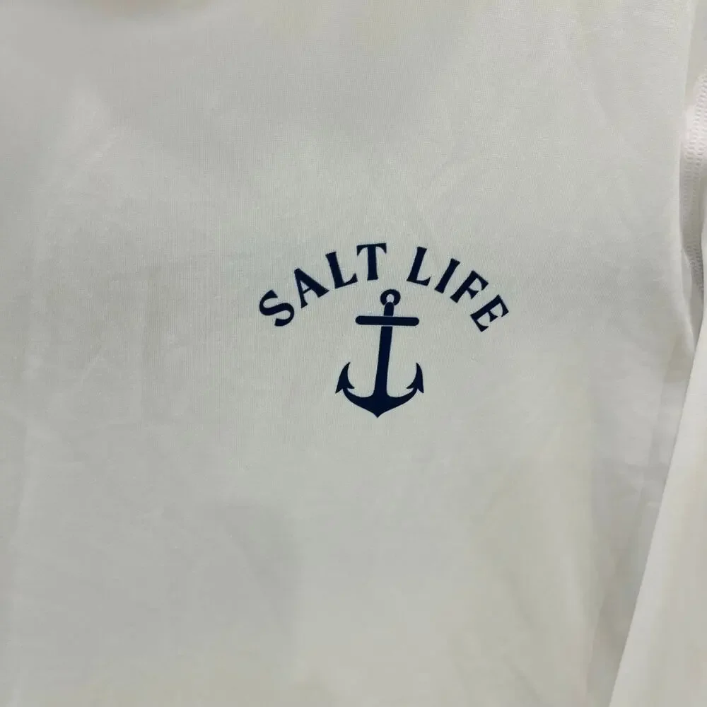 Salt Life Performance Hoodie Shirt Men Large L White Long Sleeve Sun Fishing UPF